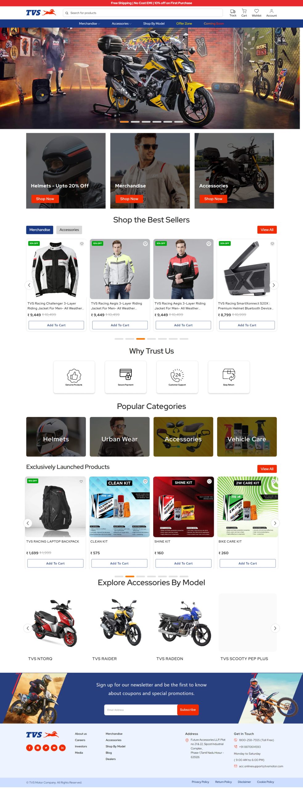 Shopify E-commerce Solution for Selling TVS Merchandise and Accessories